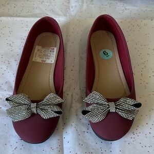 Chic Burgundy Flats with Rhinestone Bows